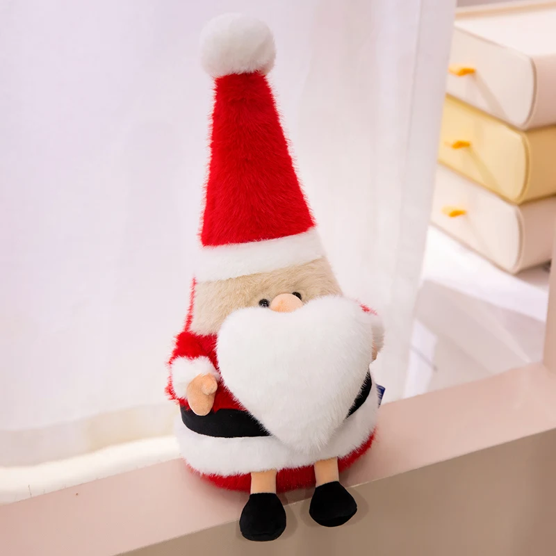 

38cm Red Father Christmas Plush Toy Soft Stuffed Party Decoration Hands Holding White Heart Plushie Gift