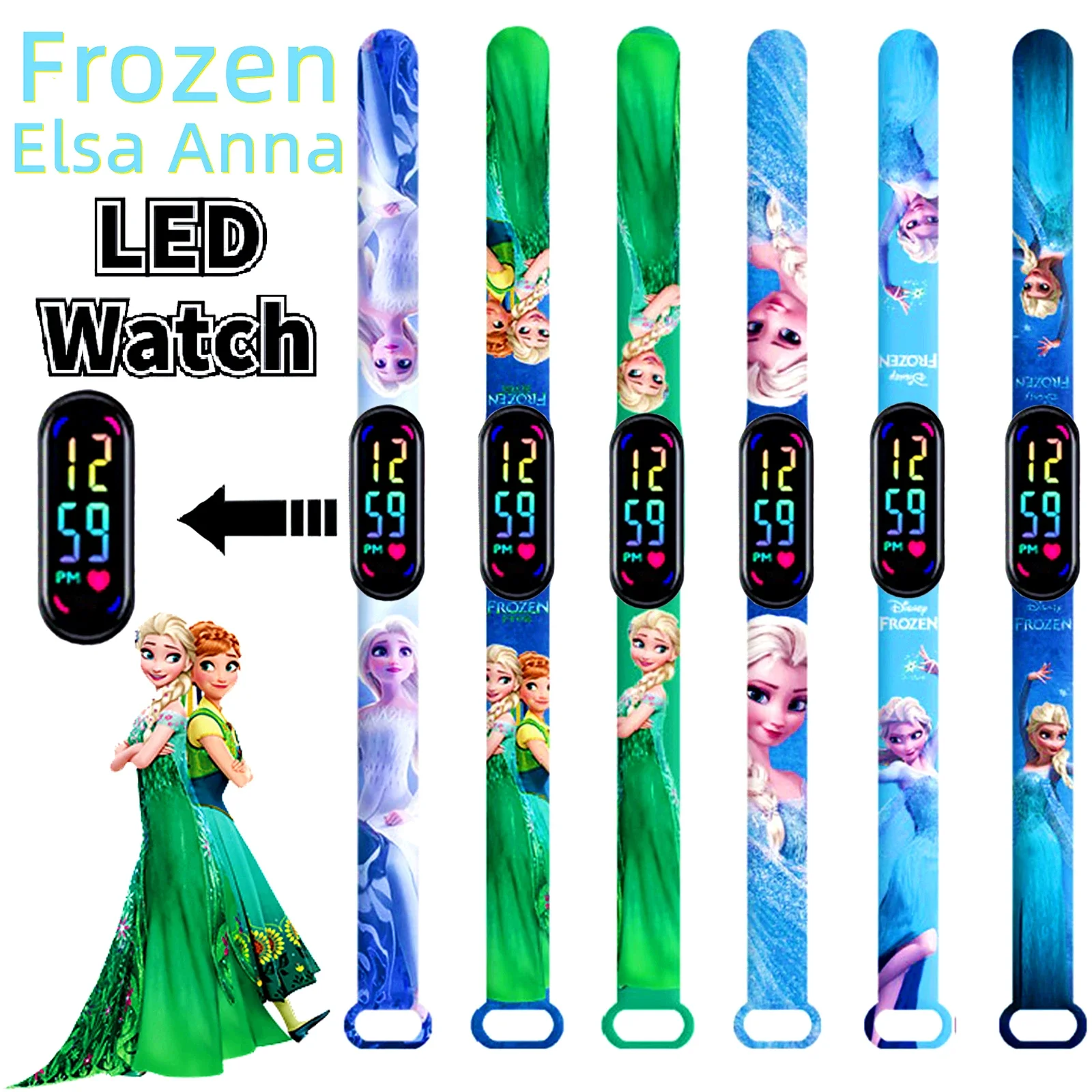 Disney Frozen Action Figure Elsa Anna Kids\' Digital Watches Cartoon LED Touch Waterproof Electronic Kids Watch Birthday Gift Toy