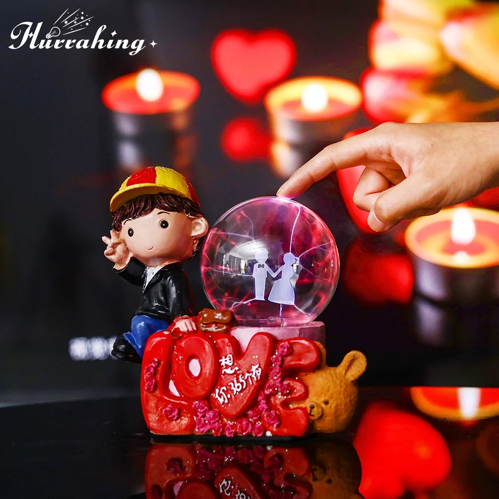 Clearance promotionCute Boy Cute Girl Crystal Plasma Light 4 Inch Glass Ball Touch Sensing Science Interior Decoration Ornaments