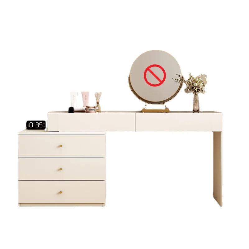 

Zl Dresser Bedroom Retractable Glass Makeup Table Chest of Drawers Storage Cabinet Integrated