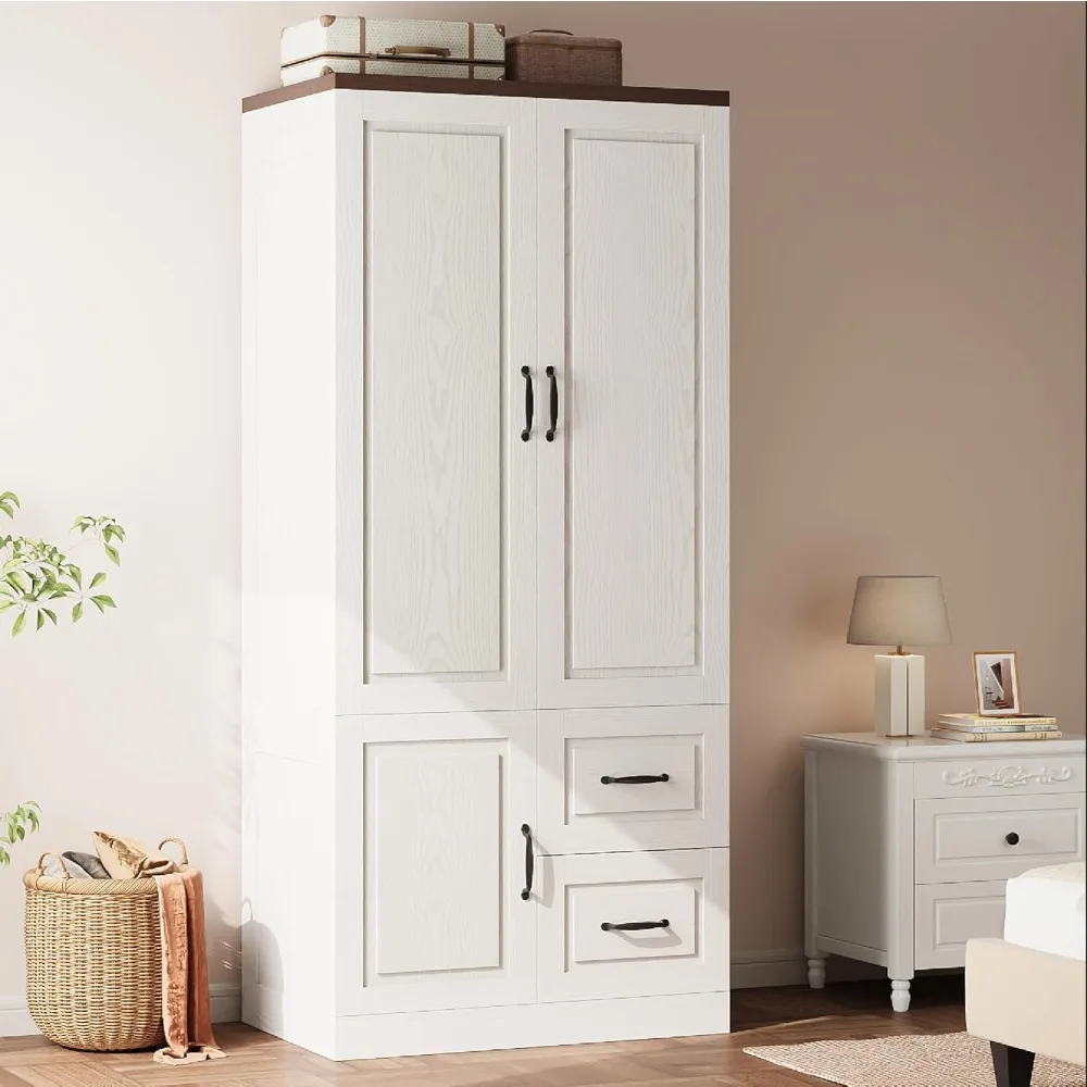

Armoire Wardrobe Closet, 71 Inches Tall Wooden Modern Bedroom Armoires with 3 Doors and 2 Drawers, Freestanding Wardrobe Combina