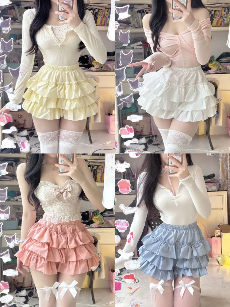 Summer 2000s Kawaii Sweet Cake Skirts Casual Sweet High Waist Y2k Mini Skirts Women Japanese Style Fashion Slim Shorts Hot Gilrs