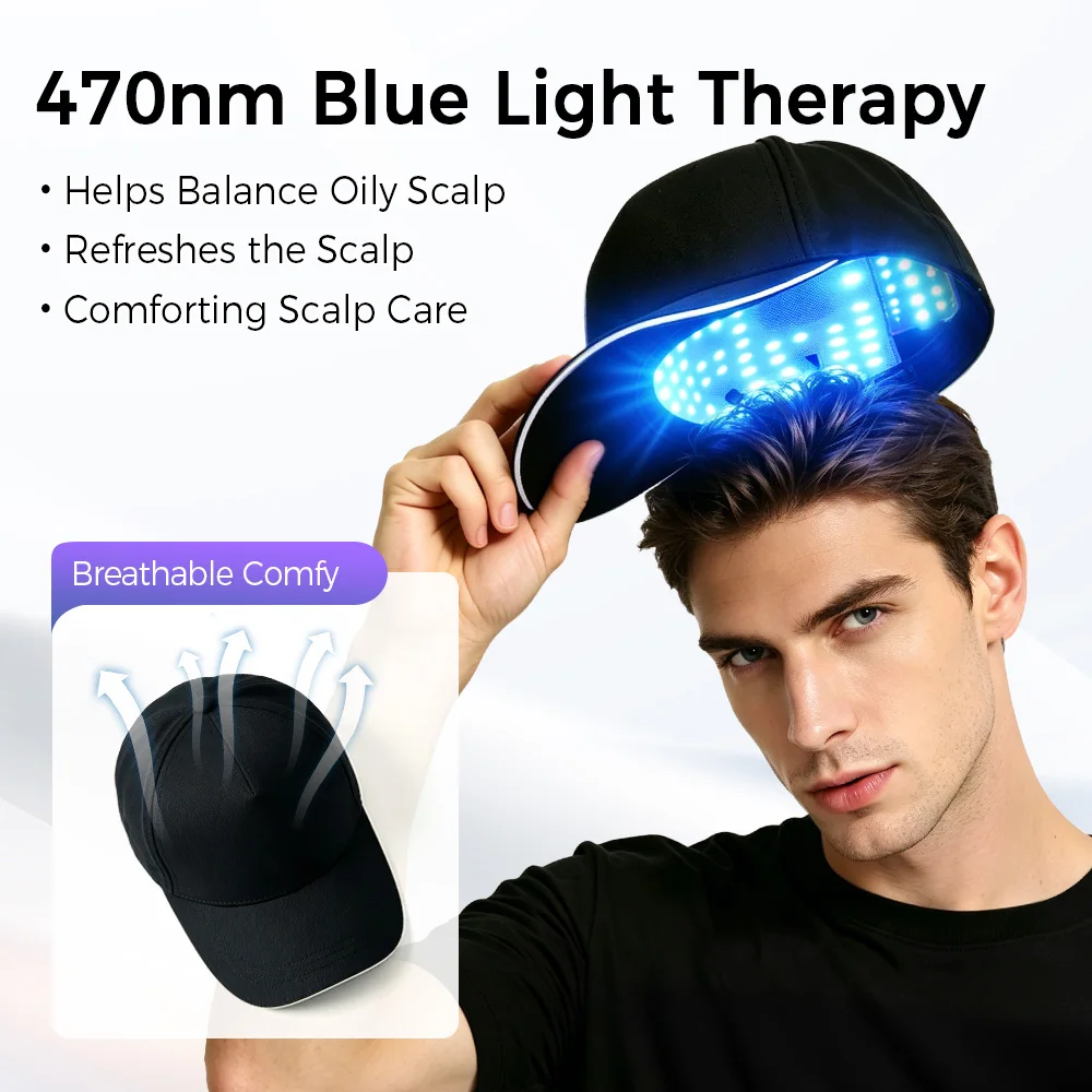 LED Hair Growth Cap Red Blue Light Therapy Hat 630nm 470nm Scalp Care Device Rechargeable Hair Regrowth Treatment Cap view 4
