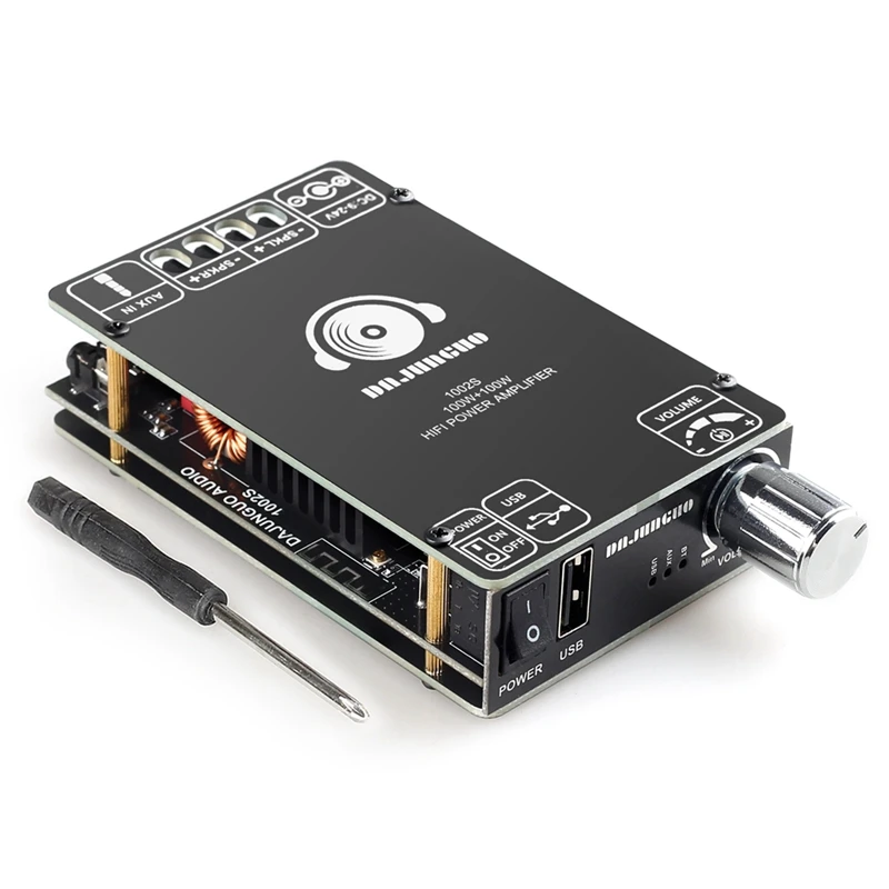 

ZK-1002S Bluetooth Amplifier Board 100W+100W 12-24V Wide Voltage Input Supports USB 3.5Mm Input Audio Module