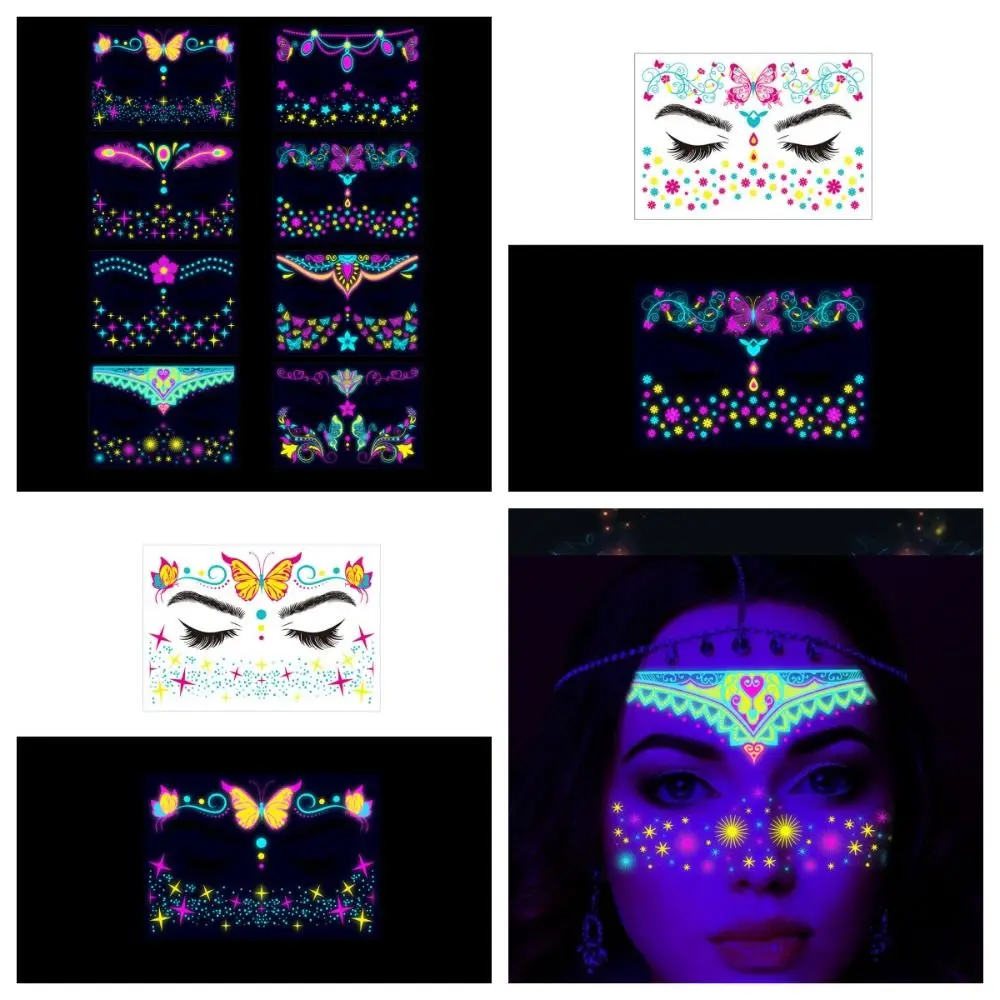 ใหม่สติกเกอร์ใบหน้ากันน้ําเรืองแสงใน Dark ตกแต่งสติกเกอร์ Luminous Face Body Paint เรืองแสงรอยสักเทศกาลดนตรี