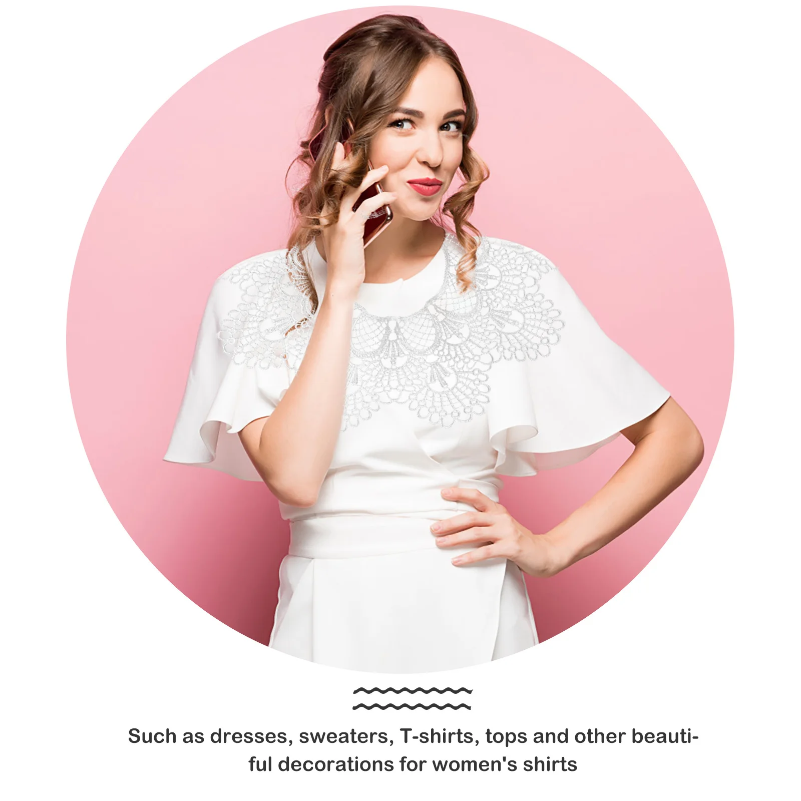 

2Pcs Lace Collar Floral Ripple Applique Embroidered Neckline Collar White Elegant Trim for Bridal Clothing DIY Sewing