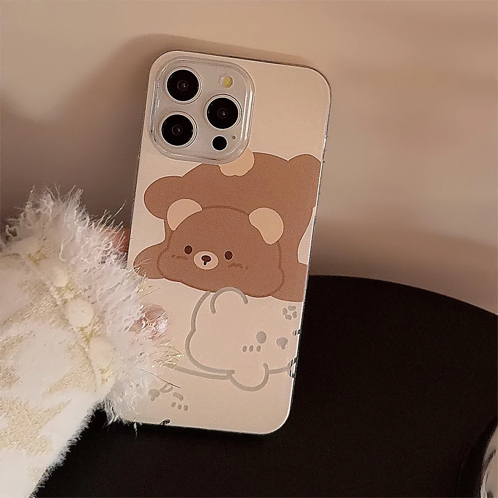 Ins Cute Cartoon Bear Clear Case for iPhone 15 14 13 Pro Max 12 Pro Plus 11 XR XS 8 7 SE2020 Hollow Out Cover image 2