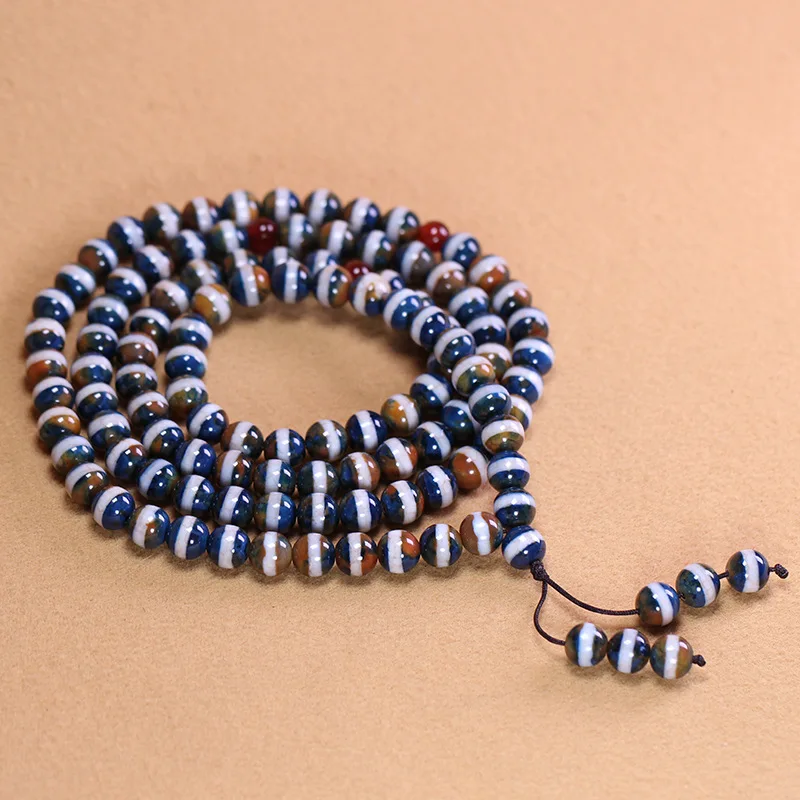 Tibetan natural authentic old agate Tang Sancai first-line pharmacist beads 108-piece bracelet necklace, approximately 10x10mm