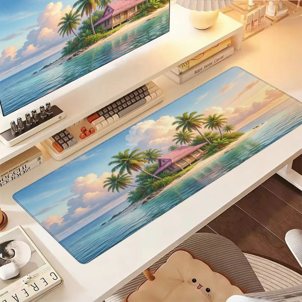 Grand tapis de souris gaming avec motif de complexe hôtelier tropical, organiseurs de bureau et plateaux, tapis de souris, alfombrillas gaming