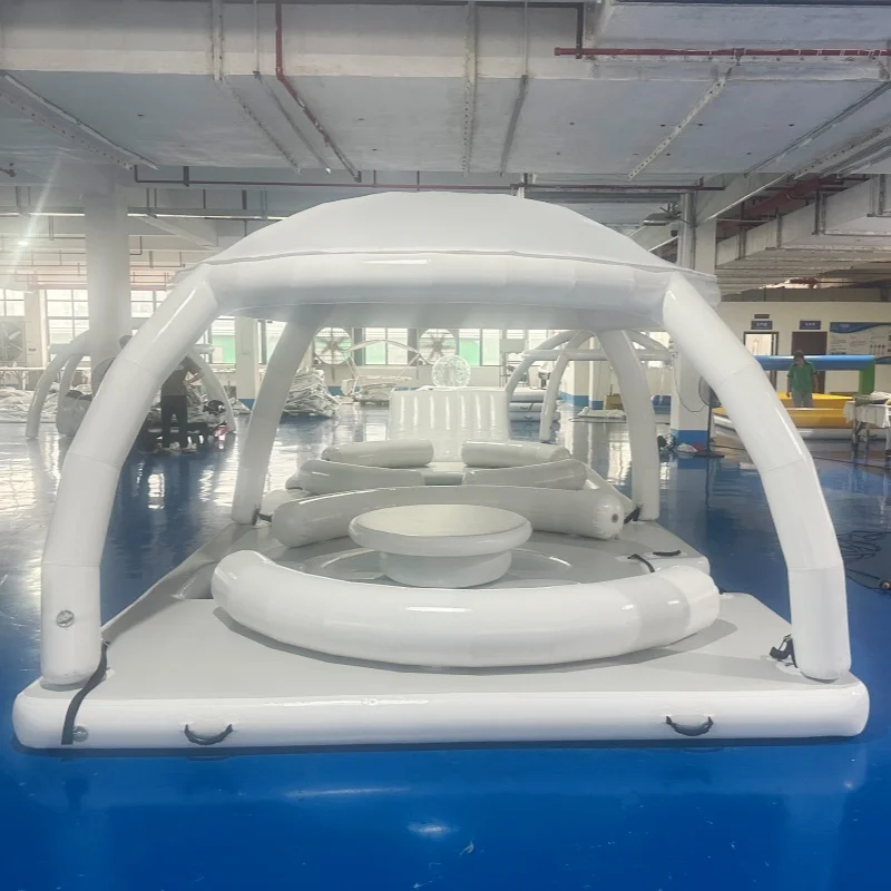 Inflatable Dock Deck Floating Platform Double Wall Fabric Floating Cabana Sofa Water Lounge Raft Inflatable Floating Island