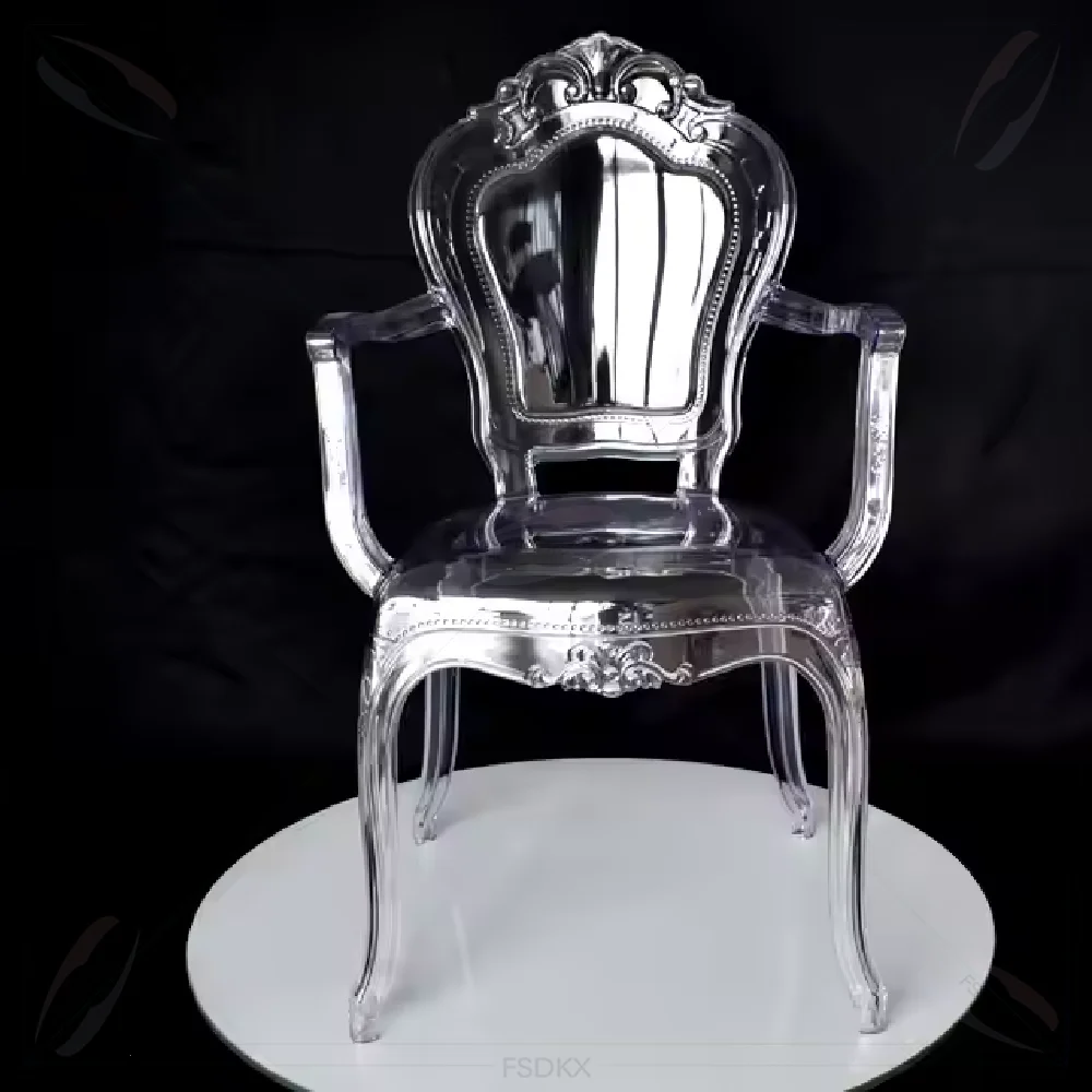 

FSDKX Mid Ages Banquet Wedding Event Plastic Acrylic Resin Clear Chair Party Hotel Dining Chairs Princess Crystal Chair