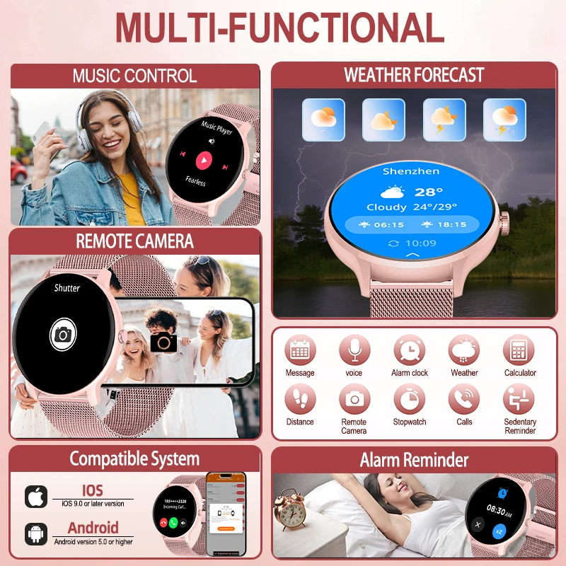 2026 Smart Watch Women Health Monitoring IP68 Waterproof Multi-sports Modes Breath Training Bluetooth Call Smartwatch For Women