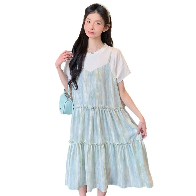 2025 Summer Pregnant Women's Clothing Korean Edition Fresh Temperament Age Reduction Vacation Two Pregnant Women's Skirts