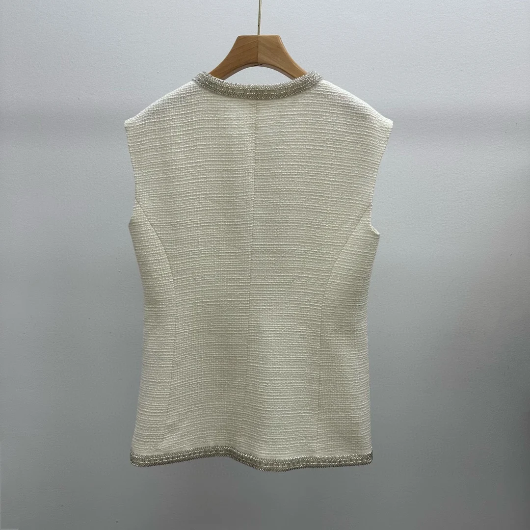 2024 Autumn/Winter New Women's Clothing White wool nail bead decoration vest 1011