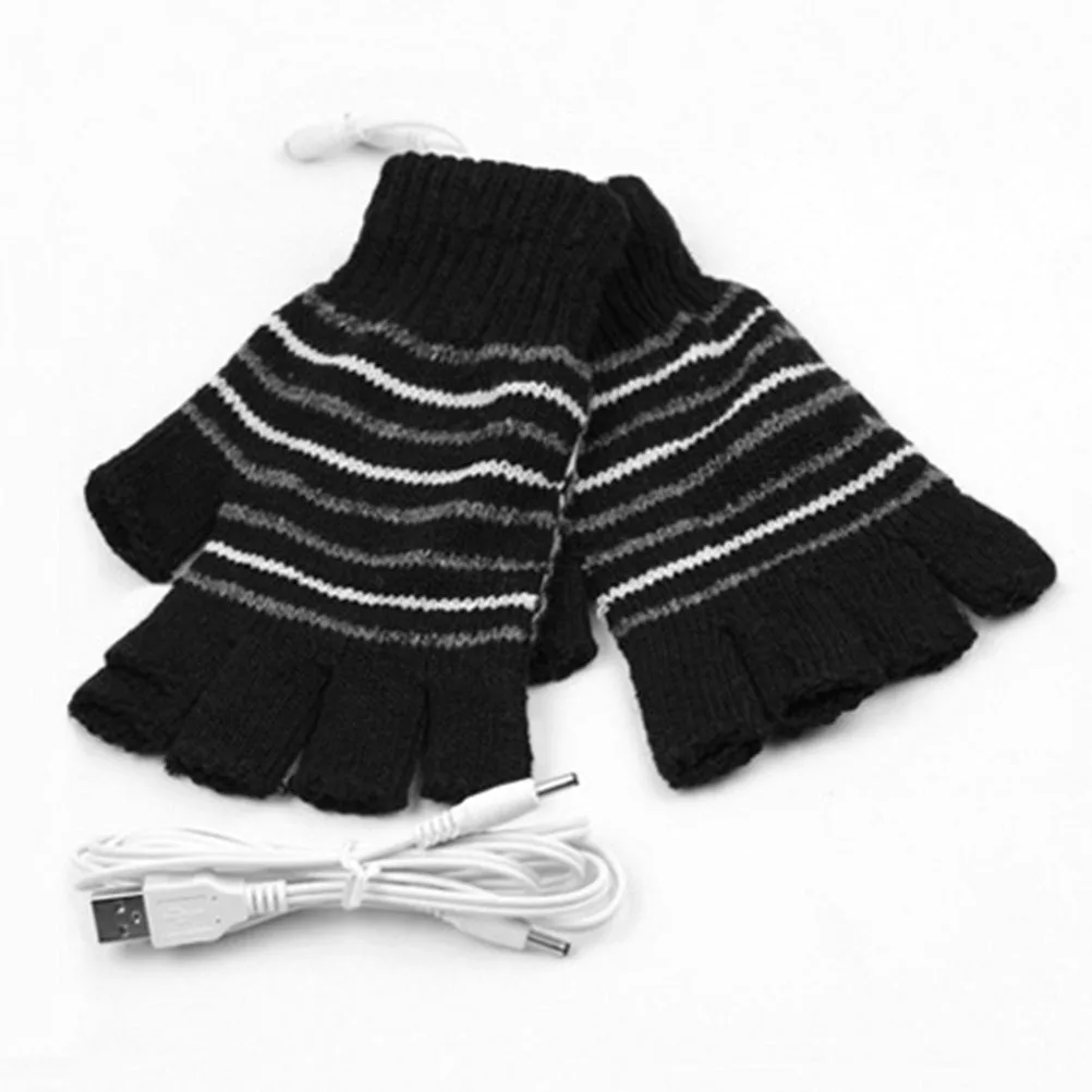 

1 Pair 5V Usb Heated Gloves Half Finger Mittens Electric Hand Warmer Winter Warm Soft Comfortable Plug Heating Energy