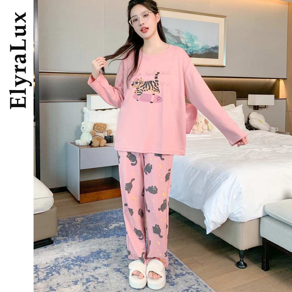 

ElyraLux, 2 шт./компл., женские пижамы, весенне-осенние брюки с длинными рукавами, милые брюки с героями мультфильмов, можно носить на открытом воздухе, удобные для отдыха