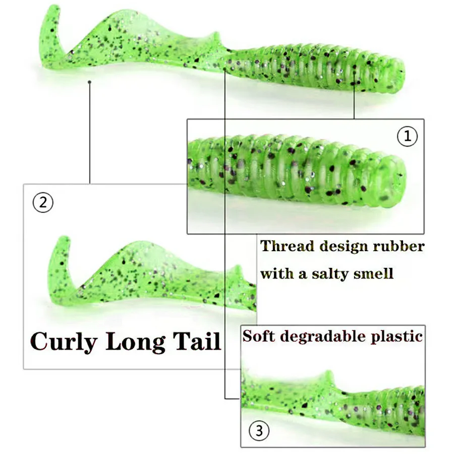 그럽 웜 롱테일 소금 냄새 소프트 실리콘/인공/인조 미끼, 잉어 청어 지그 워블러 낚시 태클/루어 스윔베이트, 12 개