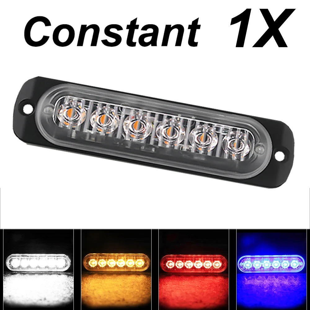 1x Truck 12V 24V 6smd LED Constant Warning Light Grille Lightbar Car Beacon Lamp Amber Yellow White Red BlueTraffic Light ABS