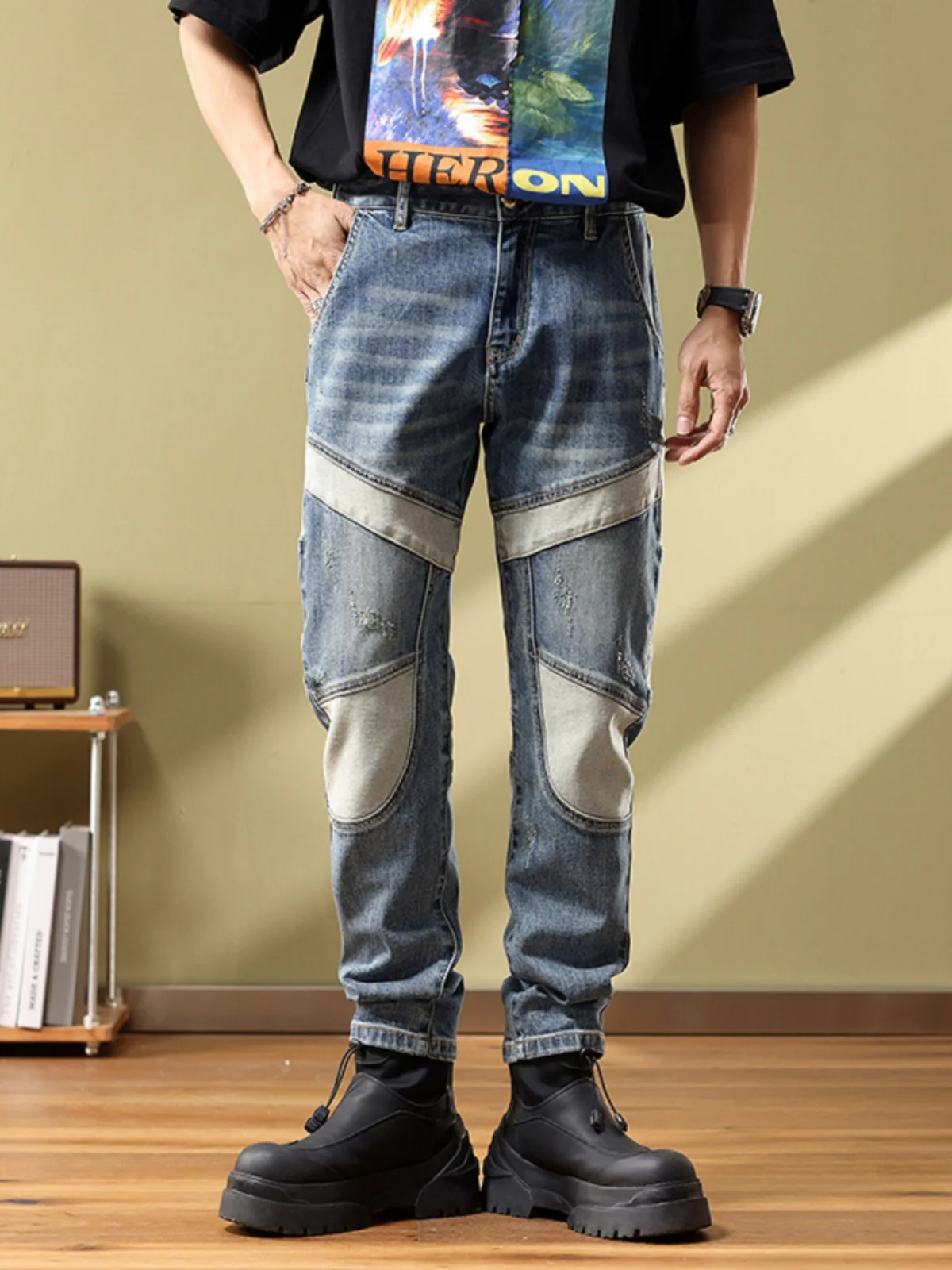 

Мужские джинсы в стиле ретро премиум-класса: классические, универсальные, с эластичными вставками, облегающие, из хлопкового стрейч-денима