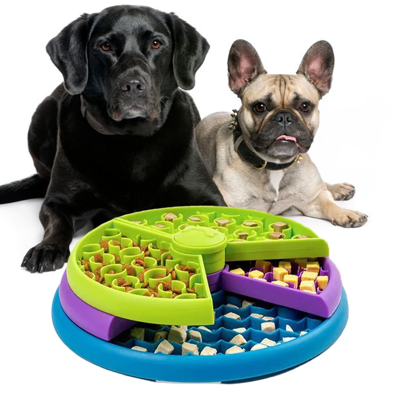 Dog Slow Feeder Bowl, 3 Layers Spin Puzzle Bowl for Dogs Slow Eating, Anti-anxiety Dog Game Slow Feeding Dog Bowl Large