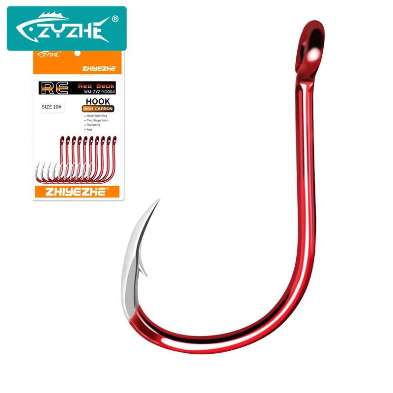 ZYZHE 8-35Pcs/Bag Red Fishing Hooks 16 Sizes Sharp Triangular Hook Tip Offset Barbed Sea Fishhook Circle Fishing Hooks Tackle