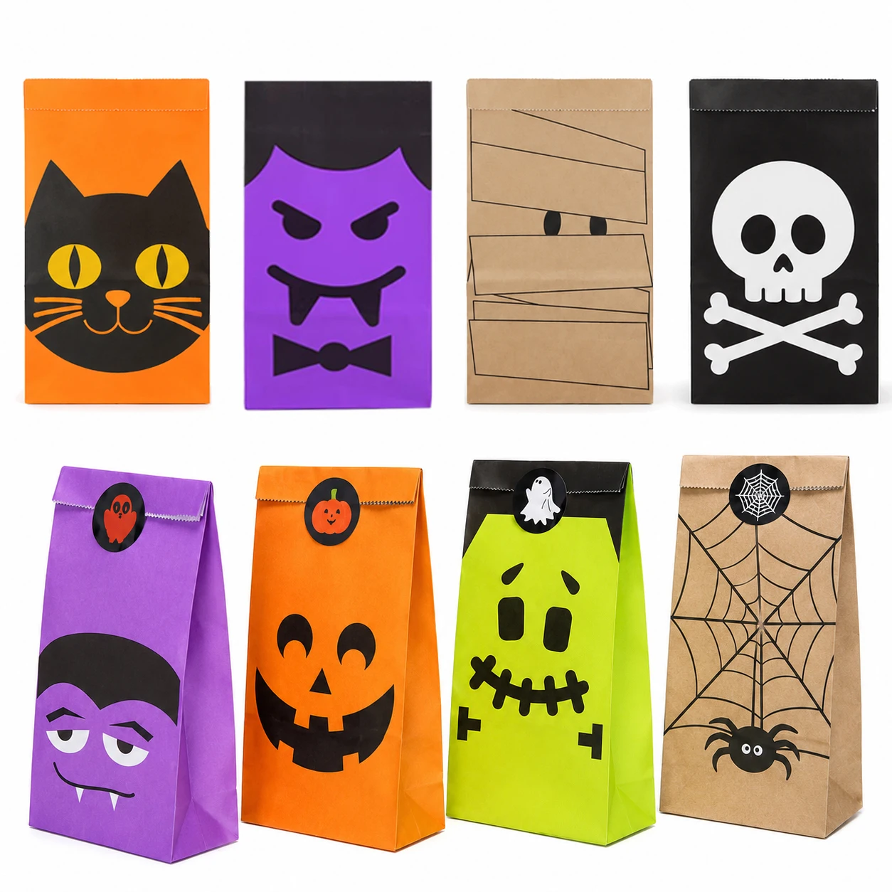 Halloween-Süßigkeitenbeutel – kleine Kraftpapiersäckchen, verschiedene Monster-Designs für Süßes oder Saures, Partygeschenke und Süßigkeiten zum Verschenken TMZ