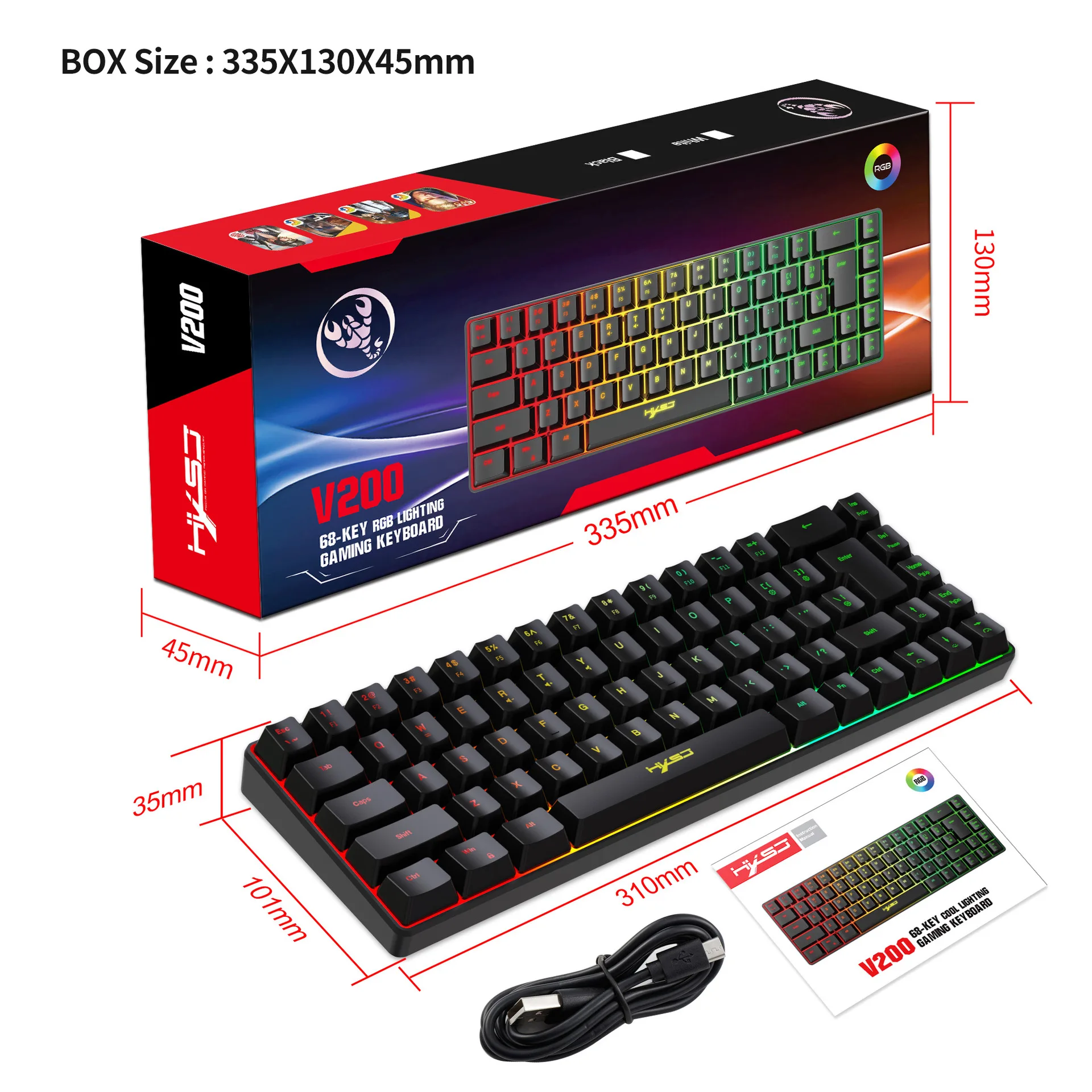 Imagem -06 - Teclado Mecânico Feel Gaming com Fio Ergonômico Teclas Combinadas Inglês Espanhol Coreano Rgb Light Gateron- V200 68 Keys