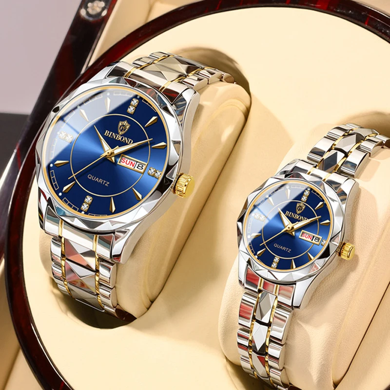 New Sets of Watches for Him and for Her Waterproof Stainless Steel Quartz Gold Couple Items for Lovers Wristwatches