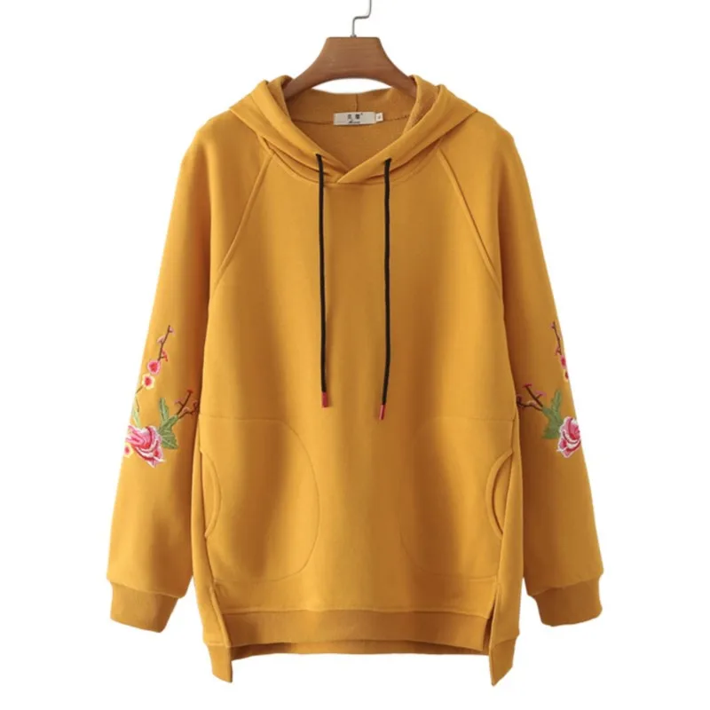 7XL Plus Size Hoodies Women 2022 Autumn Winter Thick Terry Cloth Sweatshirts Casual Hooded Peony Flower Embroidery Hoody