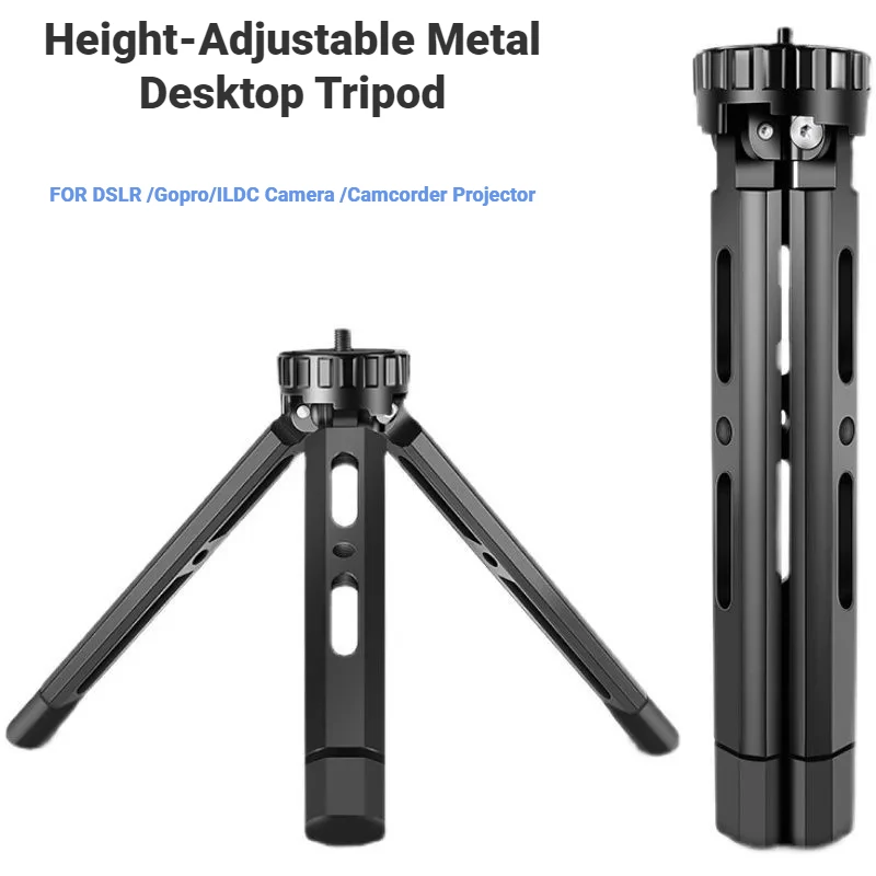 Mini Metal Tripod 4 Level Height Adjustable Desktop Stand Tripod with 1/4 inch Screw for DSLR ILDC Camera Camcorder Projector