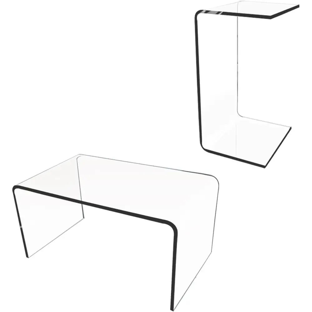 

Журнальный столик Modern Lucite — 24 прямоугольных прозрачных акриловых центральных столов для гостиной, 14 Ш x 12 В, край водопада толщиной 1/2