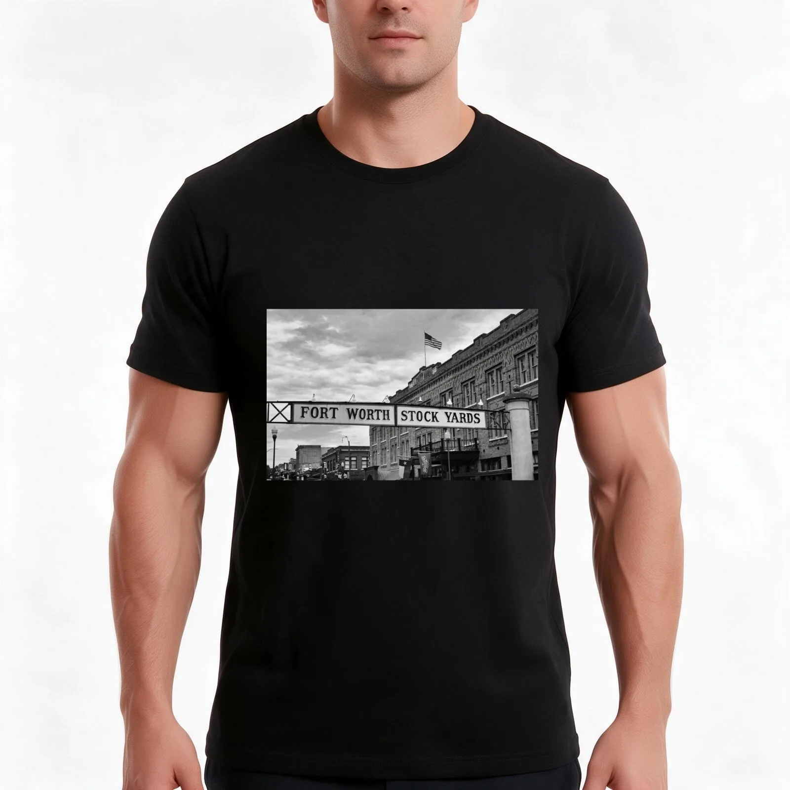 Fort Worth Stockyards Black White T-Shirt, Summer Casual Cotton Tee, Oversized Streetwear Tops, Vintage Graphic Print