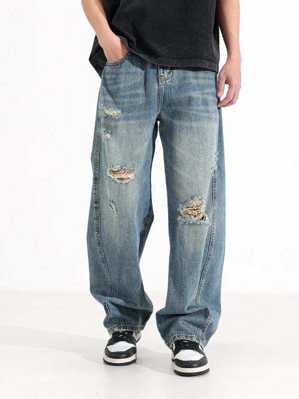 

Мужские повседневные джинсы прямого кроя в американском стиле, весенне-осенние, модные, свободного кроя, молодежные, популярные, однотонные