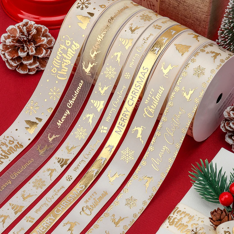 10Yards/roll Warm Platinum Christmas Ribbon cake Bake Christmas tree gifts Handmade DIY wrapping material bow Christmas ribbon