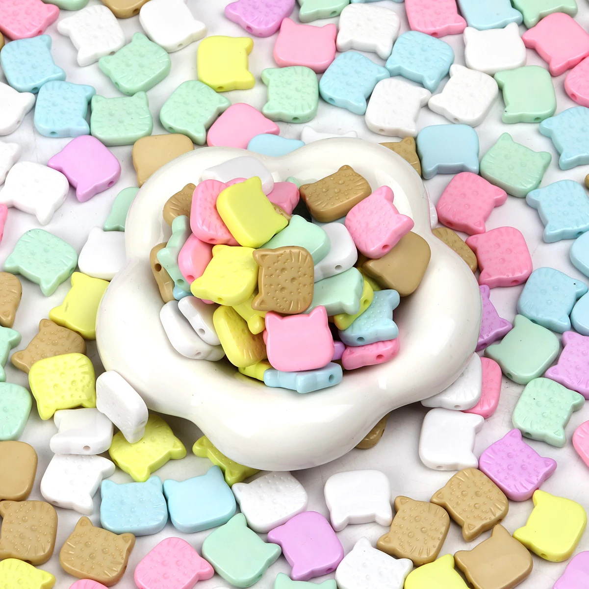 20pcs Vibrant Acrylic Cat Head-Shaped Beads - Macaron Color For DIY Jewelry Making  Creative Mini Lovely Little Cat Cookie Beads