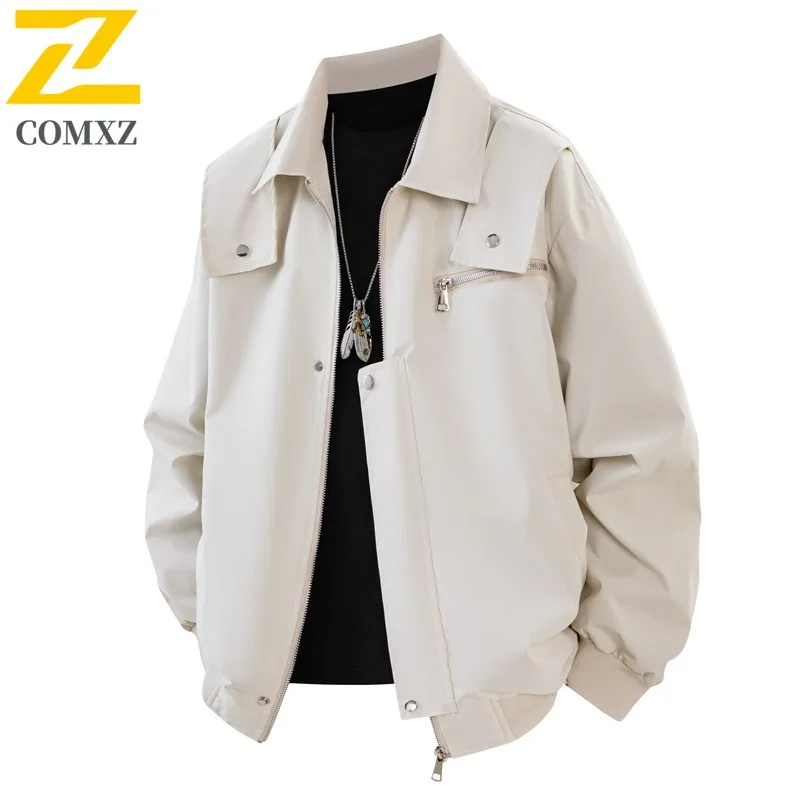 

COMXZ 2025 Мужская куртка с вырезом на воротнике, рабочая одежда, топ в корейском стиле, повседневное универсальное пальто, модное модное уличное пальто