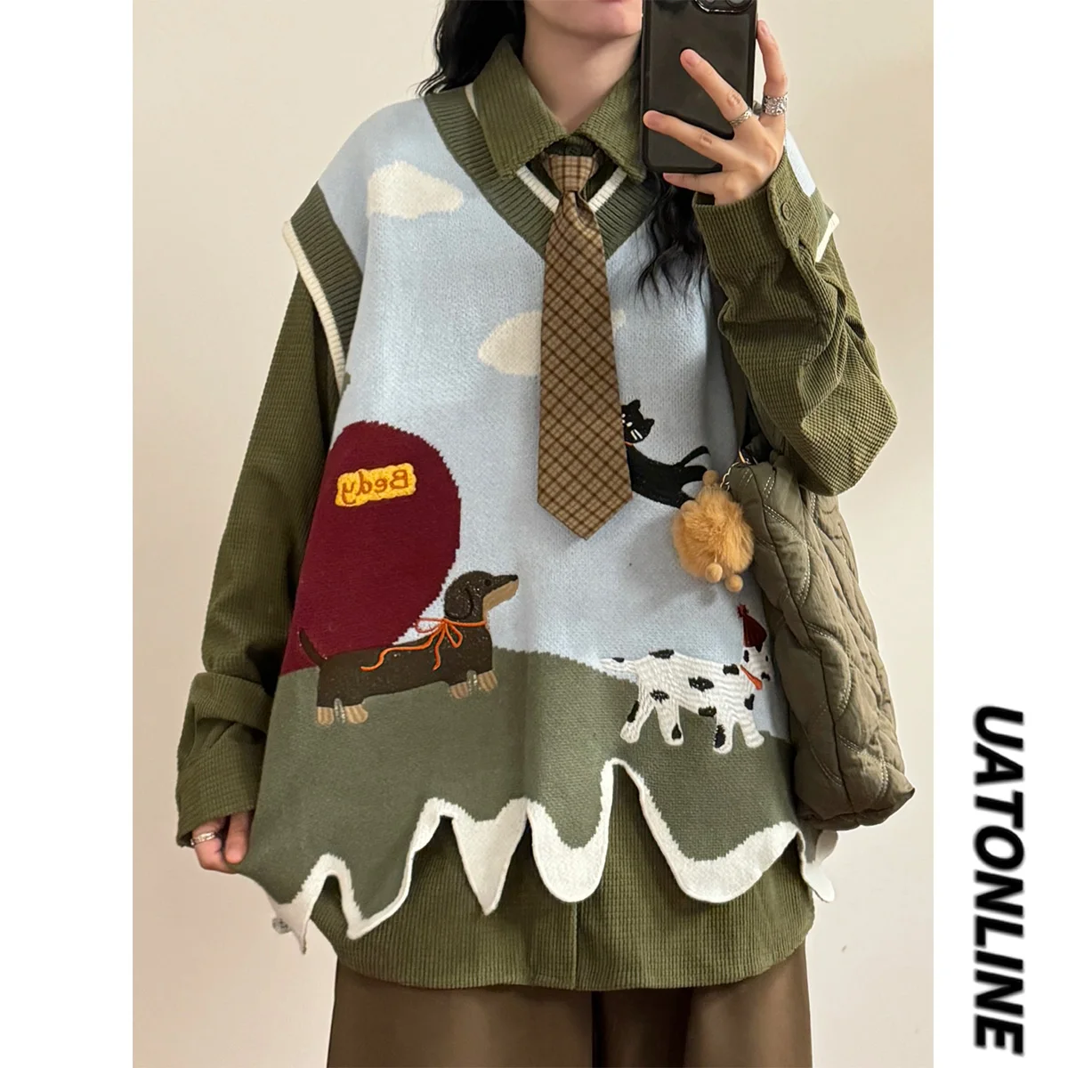 

Вязаный жилет UATONLINE Street Sle свободного кроя с V-образным вырезом и асимметричным перекрестным дизайном для молодых женщин, осенняя коллекция