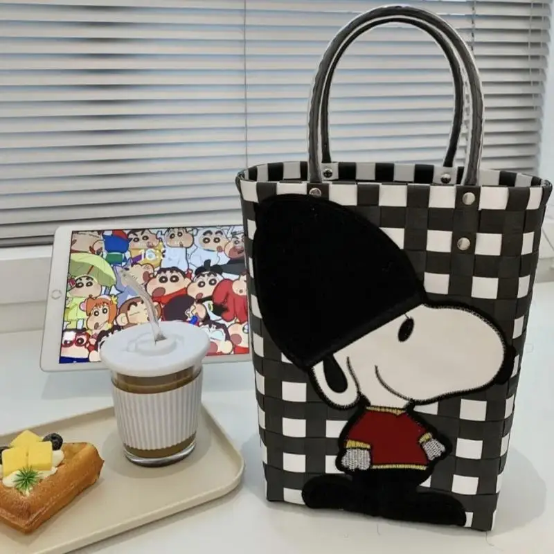 Kawaii Snoopy Charlie Brown Woodstock Cartoon Cute Hand Knitted Vegetable Basket Bags Anime Plush Toys for Girl Birthday Gift