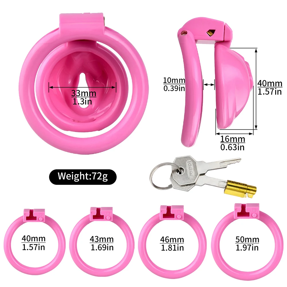 FRRK Pink Male Resin Chastity Cages Device Penis Lock Delay Ejaculation With 4 Curved Ring BDSM Sex Toys 성인용품 남성 For Man Gay