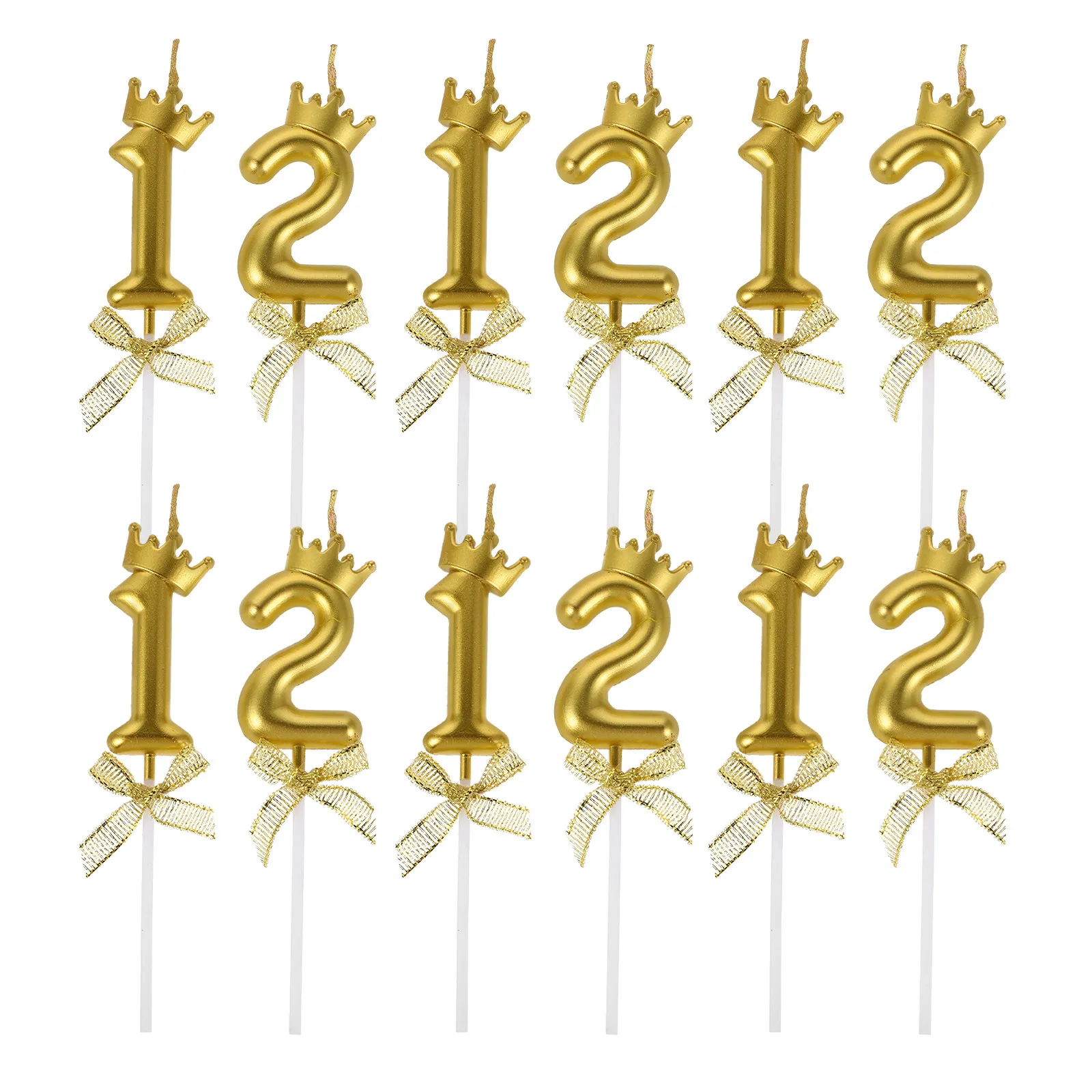 12Pcs Birthday Cake Candles Gold Number Crown Design Elegant Party Decoration Birthday Cake Topper for 1St 2Nd Baby Shower