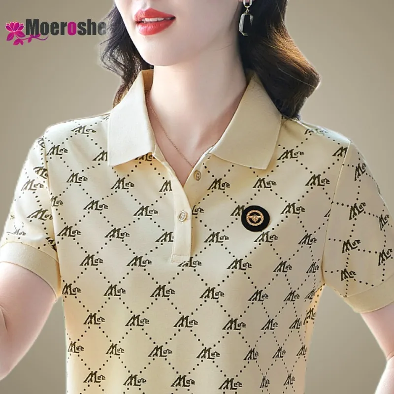 Moeroshe Women's Casual Sports POLO Shirt Basic T-shirts Crop Lady Youthful Woman Clothes Short Sleeve 2024 Top Pulovers Tops