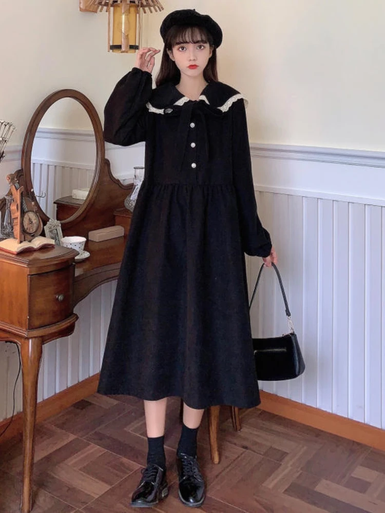 Y2k Chic Oversized Dress for Women Patchwork Robe Femme 2024 Vestidos De Mujer Sweet Peter Pan Collar Vintage Slim Waist Dresses