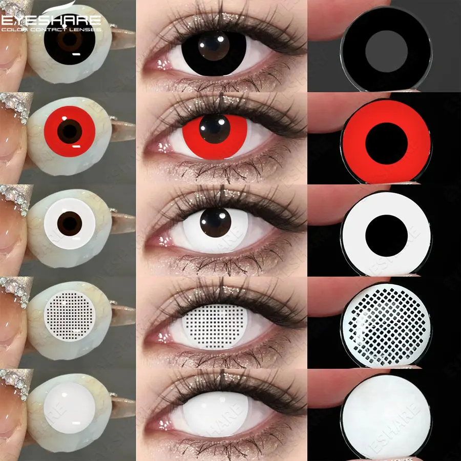 EYESHARE Cosplay Weiß Farbige Kontaktlinsen 2 stücke Crazy Red Kontaktlinsen Anime Schwarz Augenlinsen Halloween Schönheit Make-Up Objektiv