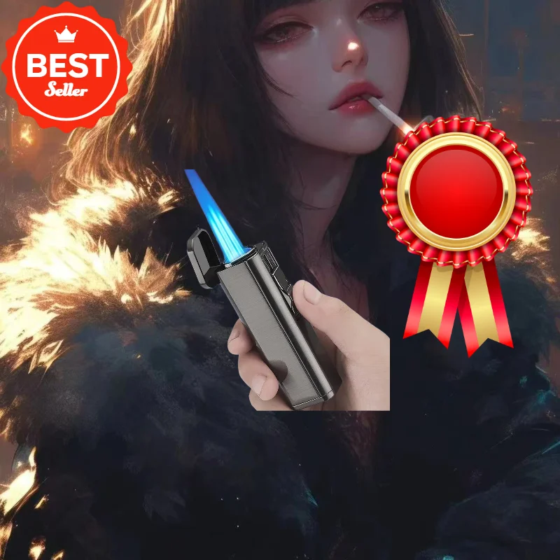 المعادن الثلاثي الشعلة جت أخف توربو السيجار الأنابيب أخف مع السيجار القاطع غاز البوتان يندبروف ولاعة السجائر هدية الكريسماس #1
