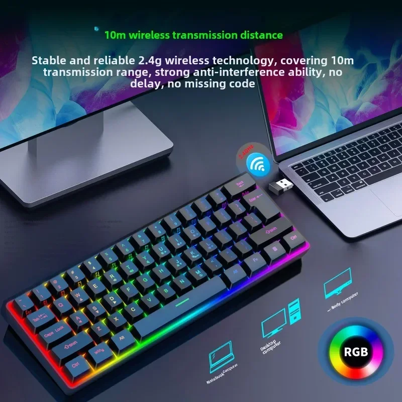 

60% Gaming Keyboard Ergonomic Small Mini Gaming Keyboards,Compact RGB Backlit 2.4G/USB Key board for Windows, PC, Laptop, Gaming