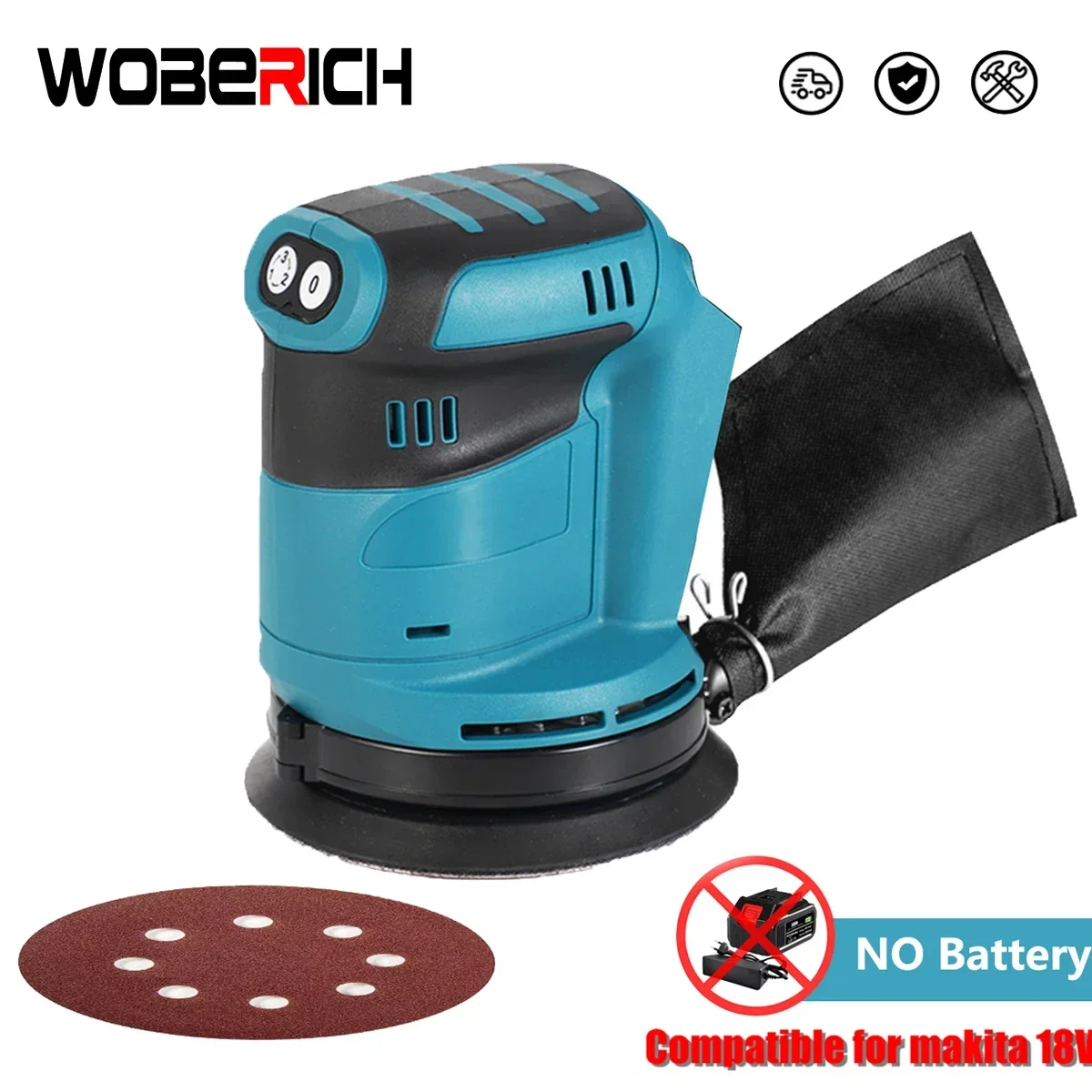 

125mm 3 Variable Speeds Electric Sander Cordless Wood Grinder Polishing Grinding Machine with Sandpaper for Makita 18V Battery