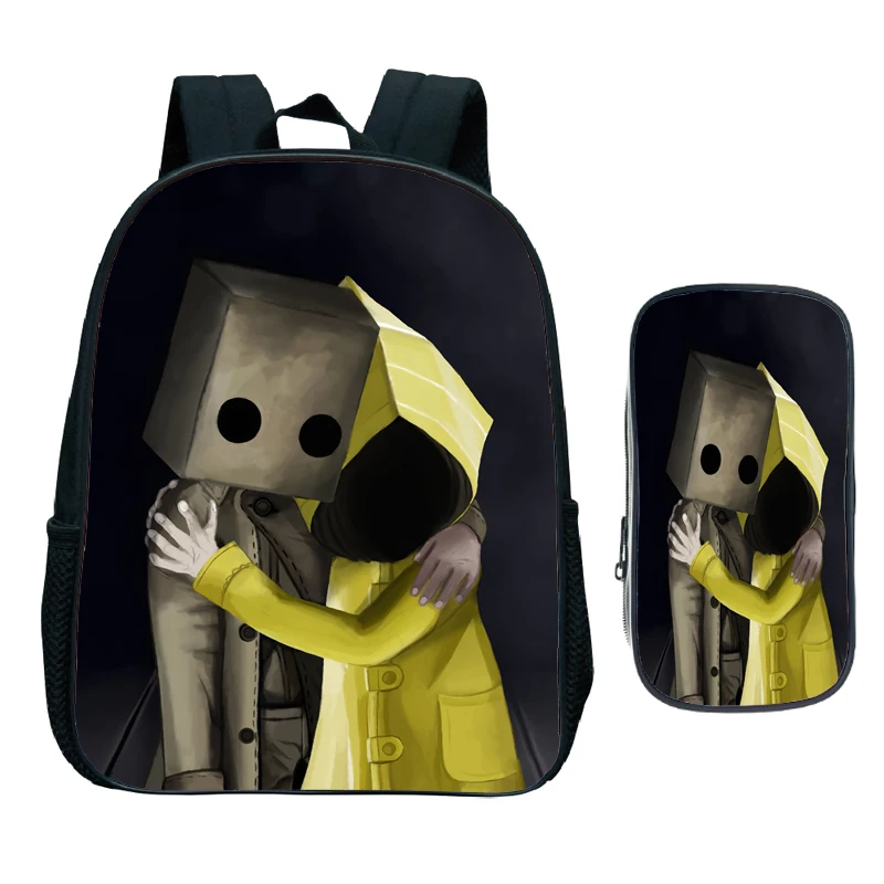 Mini mochila Little Nightmares 2 para crianças, meninos e meninas, bolsa de ombro do jardim de infância, mochila para crianças, kawaii Cartoon Knaps, 2 peças