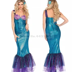 Halloween Women Cosplay Costume Adult Mermaid Princess Bling Dress Sexy Patchwork Slim Mermaid Dress Stage Performance Costume