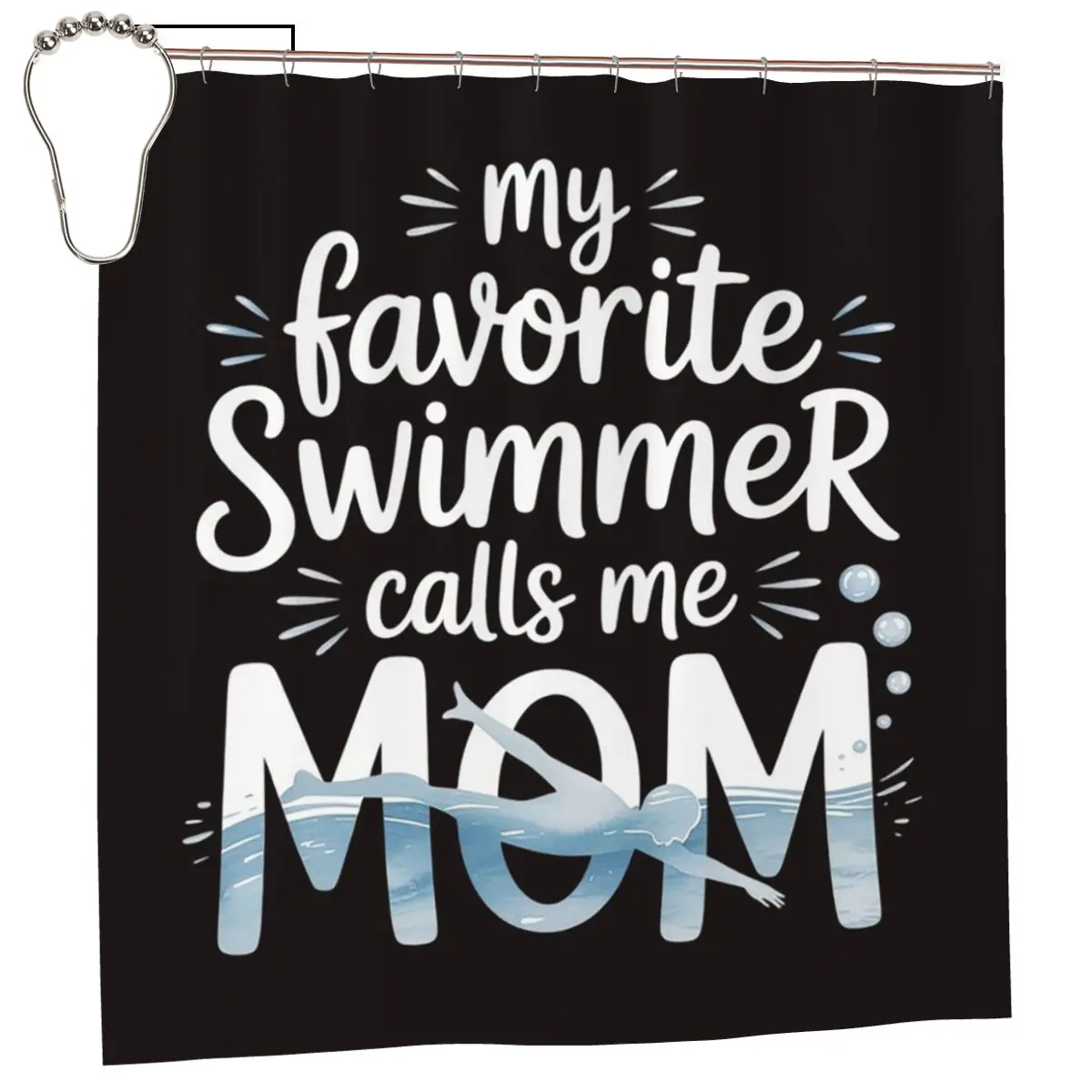 

Womens My Favorite Swimmer Calls Me Swim Mom Swimming Mama Shower Curtain Bathroom Polyester Waterproof Bath Curtains with Hooks
