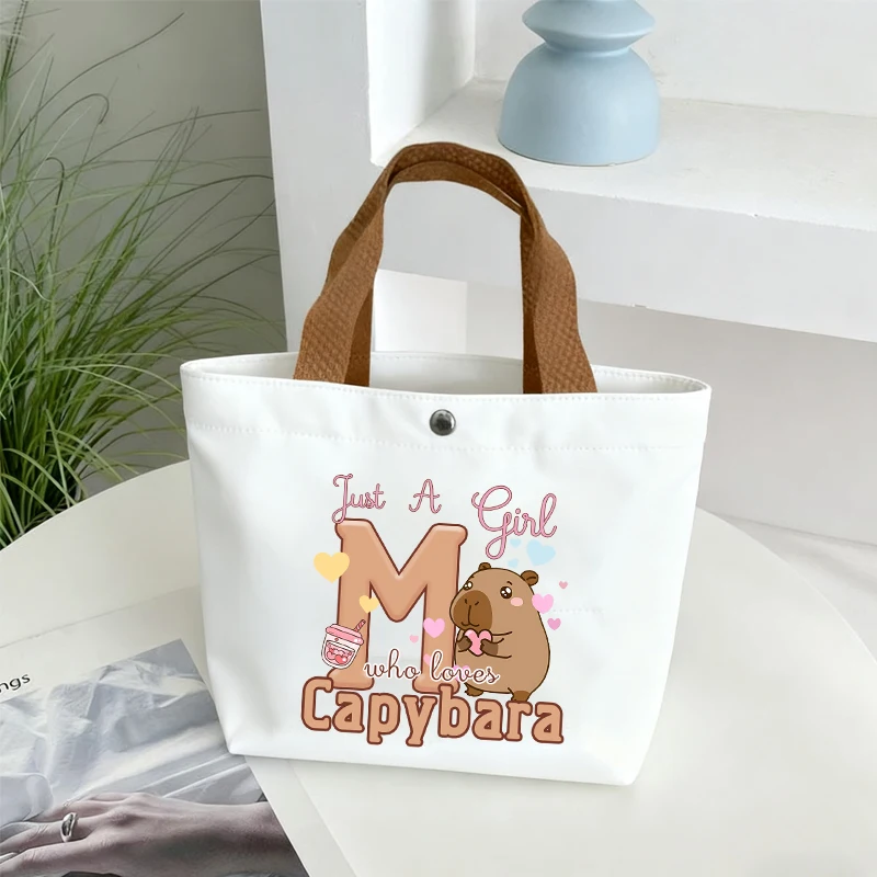 Capybara Women Canvas Handbag Letter A-Z Print Portable Tote